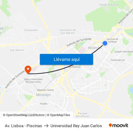 Av. Lisboa - Piscinas to Universidad Rey Juan Carlos map