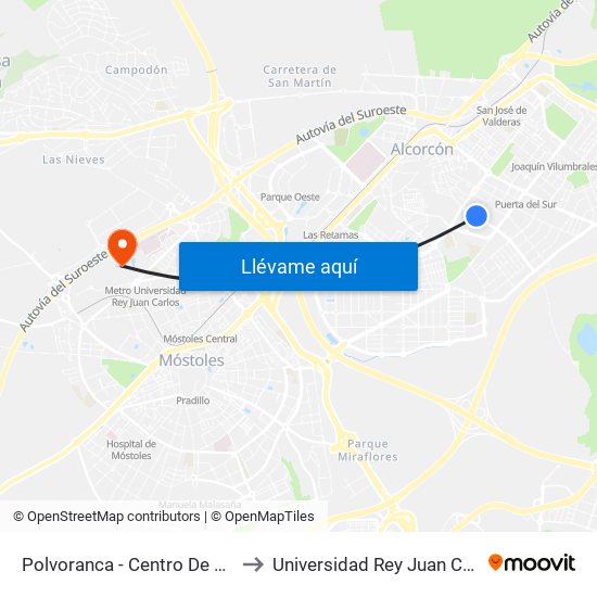 Polvoranca - Centro De Salud to Universidad Rey Juan Carlos map