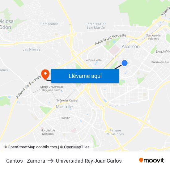 Cantos - Zamora to Universidad Rey Juan Carlos map