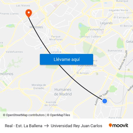 Real - Est. La Ballena to Universidad Rey Juan Carlos map