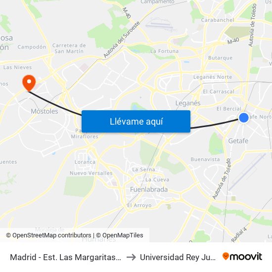 Madrid - Est. Las Margaritas Universidad to Universidad Rey Juan Carlos map