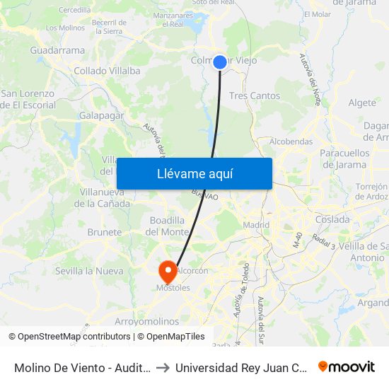 Molino De Viento - Auditorio to Universidad Rey Juan Carlos map