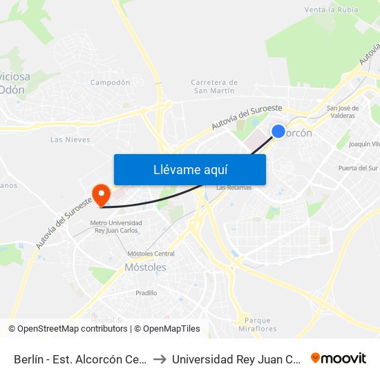 Berlín - Est. Alcorcón Central to Universidad Rey Juan Carlos map