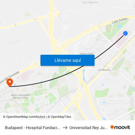 Budapest - Hospital Fundación Alcorcón to Universidad Rey Juan Carlos map