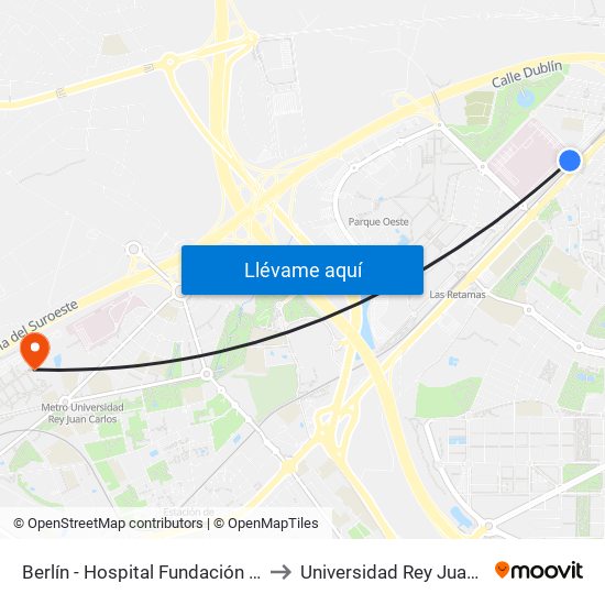 Berlín - Hospital Fundación Alcorcón to Universidad Rey Juan Carlos map