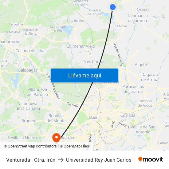 Venturada - Ctra. Irún to Universidad Rey Juan Carlos map