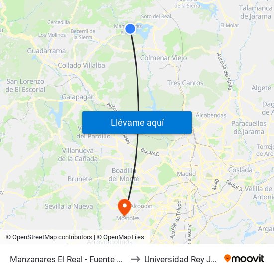 Manzanares El Real - Fuente De Las Ermitas to Universidad Rey Juan Carlos map