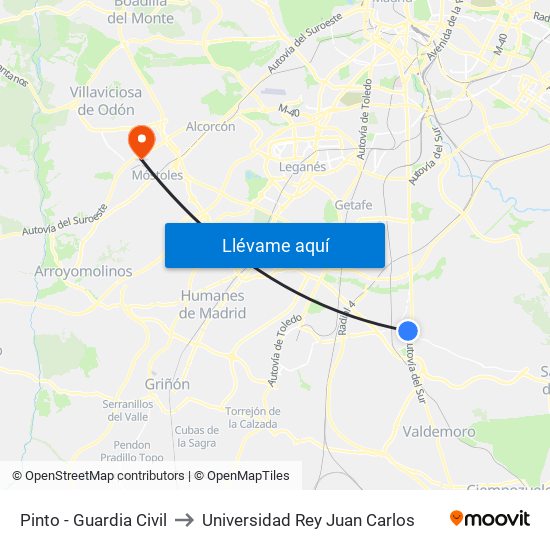 Pinto - Guardia Civil to Universidad Rey Juan Carlos map
