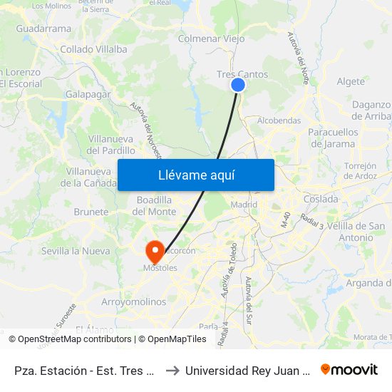Pza. Estación - Est. Tres Cantos to Universidad Rey Juan Carlos map