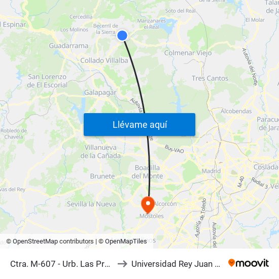Ctra. M-607 - Urb. Las Praderas to Universidad Rey Juan Carlos map