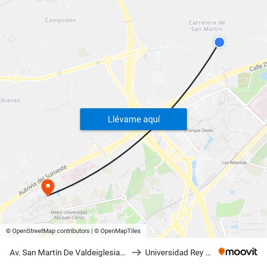Av. San Martín De Valdeiglesias - Autocaravanas to Universidad Rey Juan Carlos map