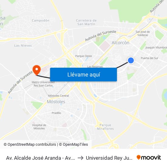 Av. Alcalde José Aranda - Av. Polvoranca to Universidad Rey Juan Carlos map