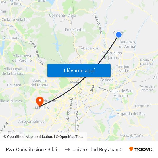 Pza. Constitución - Biblioteca to Universidad Rey Juan Carlos map