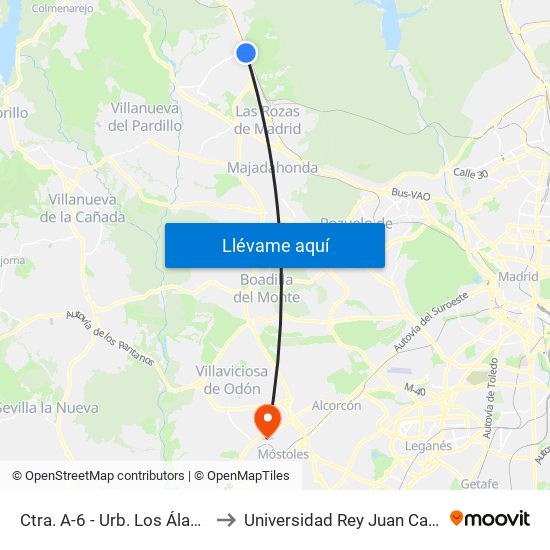 Ctra. A-6 - Urb. Los Álamos to Universidad Rey Juan Carlos map