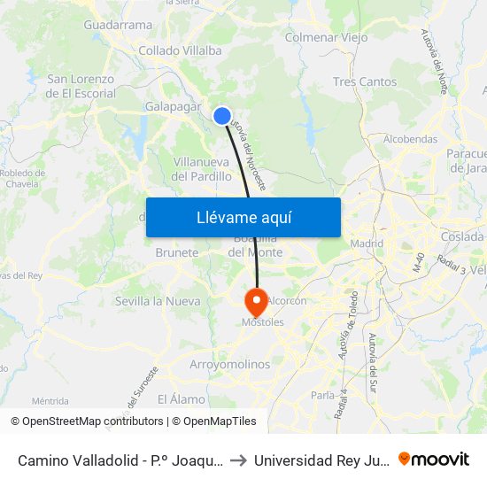 Camino Valladolid - P.º Joaquín R. Jiménez to Universidad Rey Juan Carlos map