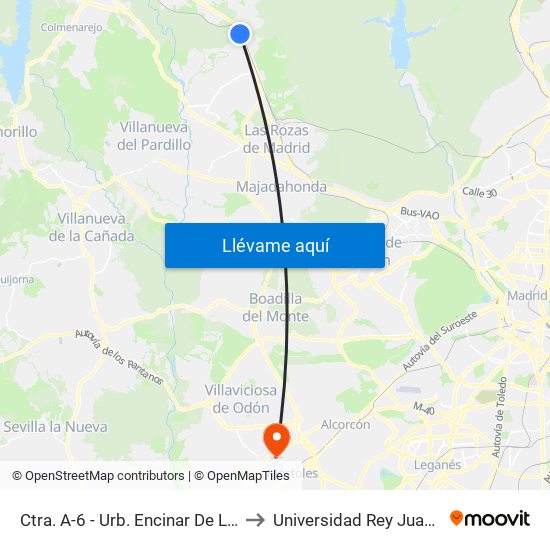 Ctra. A-6 - Urb. Encinar De Las Rozas to Universidad Rey Juan Carlos map