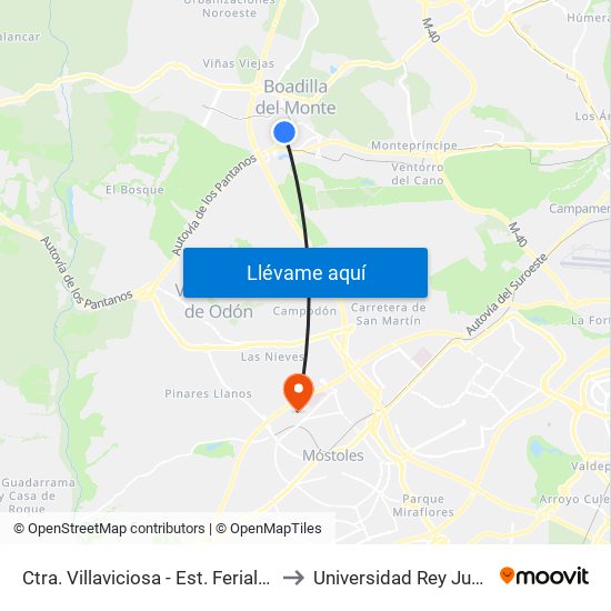 Ctra. Villaviciosa - Est. Ferial De Boadilla to Universidad Rey Juan Carlos map