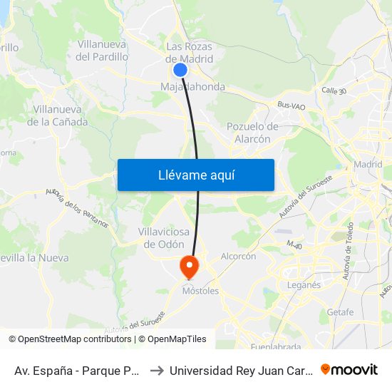 Av. España - Parque París to Universidad Rey Juan Carlos map