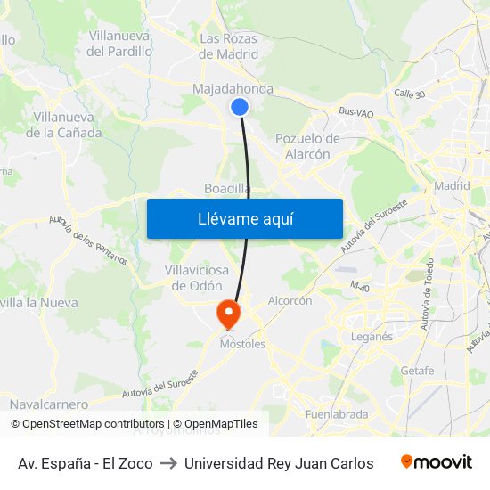 Av. España - El Zoco to Universidad Rey Juan Carlos map