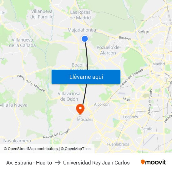 Av. España - Huerto to Universidad Rey Juan Carlos map