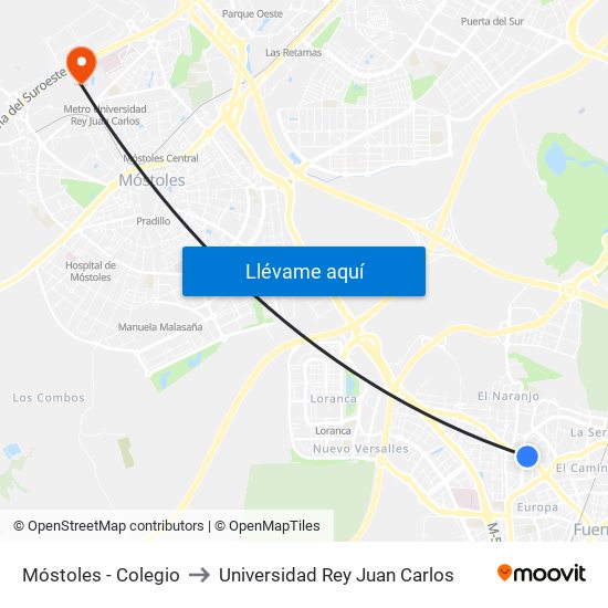 Móstoles - Colegio to Universidad Rey Juan Carlos map