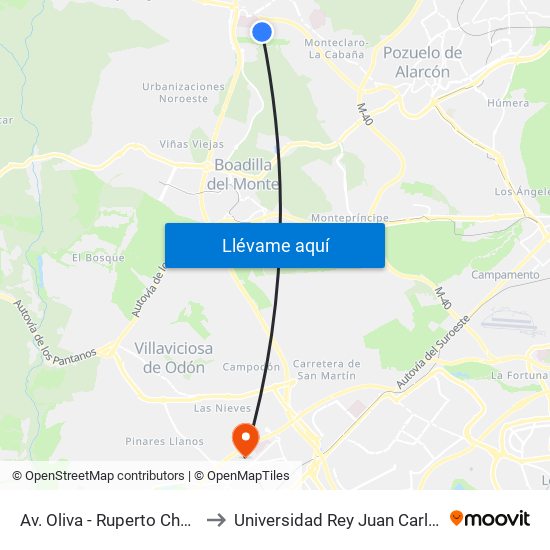 Av. Oliva - Ruperto Chapí to Universidad Rey Juan Carlos map