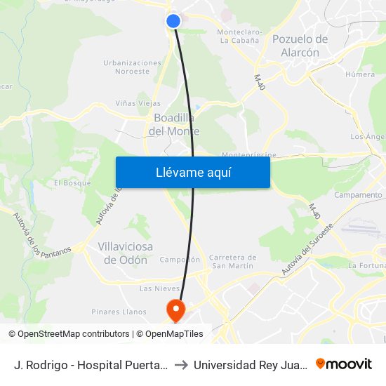 J. Rodrigo - Hospital Puerta De Hierro to Universidad Rey Juan Carlos map