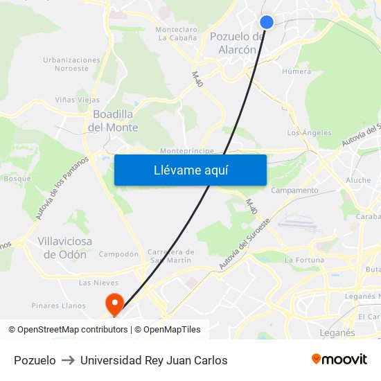 Pozuelo to Universidad Rey Juan Carlos map