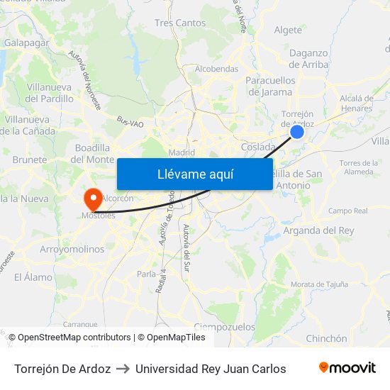 Torrejón De Ardoz to Universidad Rey Juan Carlos map