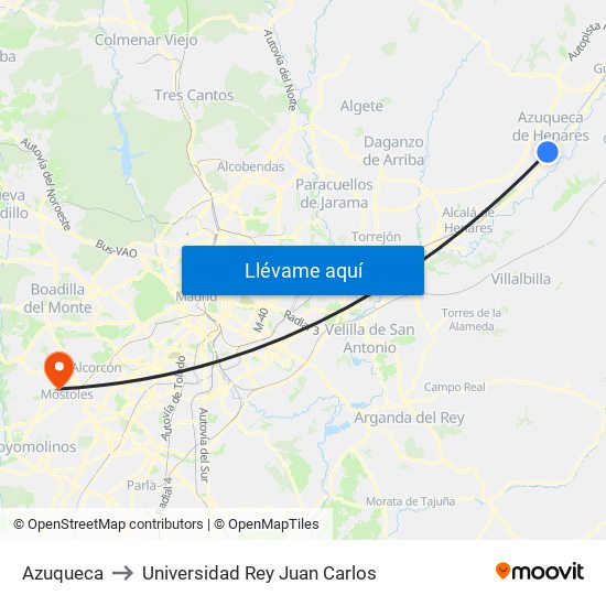 Azuqueca to Universidad Rey Juan Carlos map