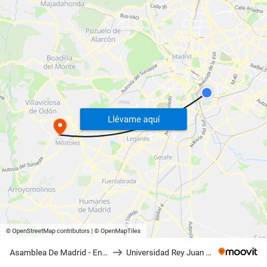 Asamblea De Madrid - Entrevías to Universidad Rey Juan Carlos map