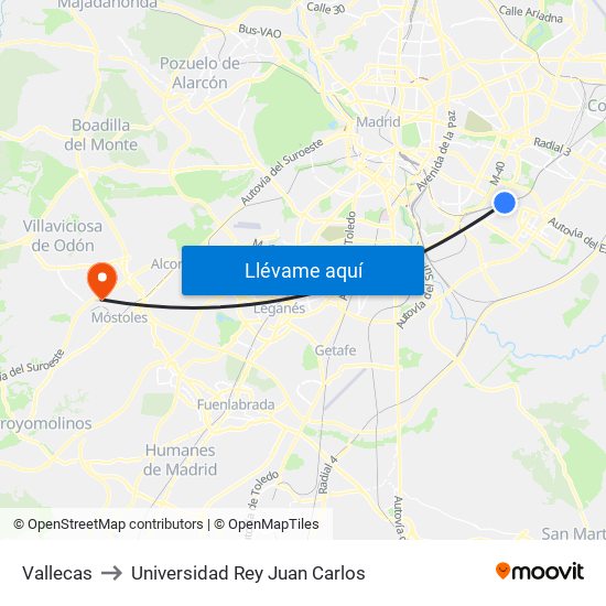Vallecas to Universidad Rey Juan Carlos map