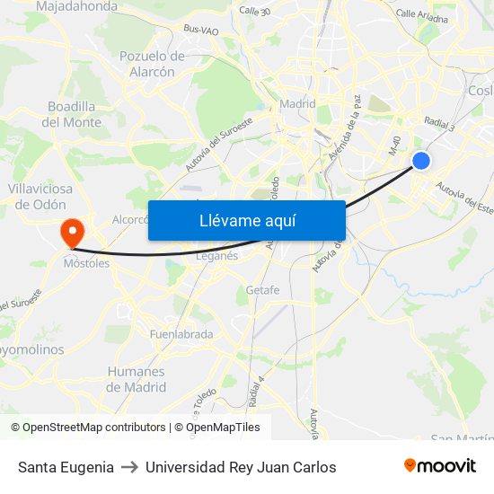 Santa Eugenia to Universidad Rey Juan Carlos map