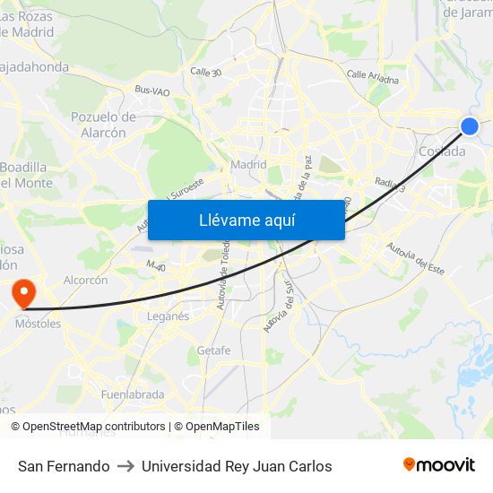 San Fernando to Universidad Rey Juan Carlos map
