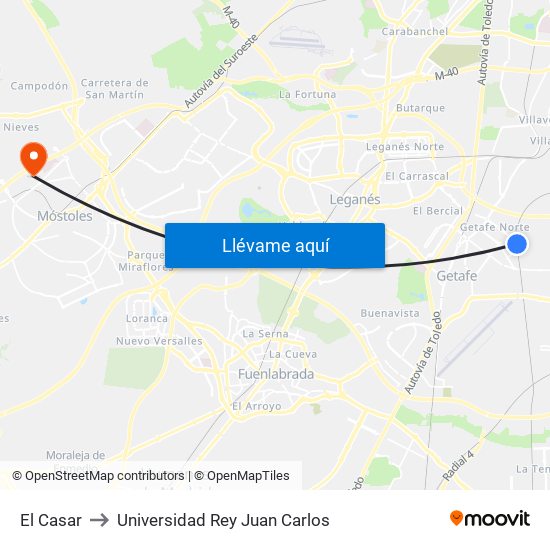 El Casar to Universidad Rey Juan Carlos map