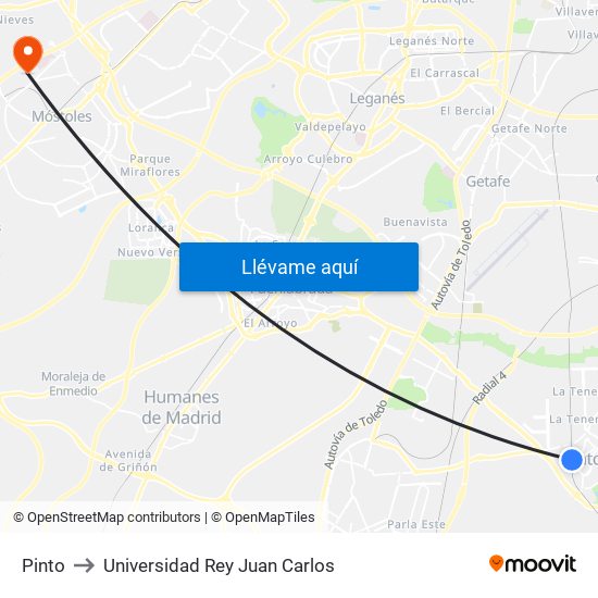Pinto to Universidad Rey Juan Carlos map