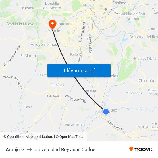 Aranjuez to Universidad Rey Juan Carlos map