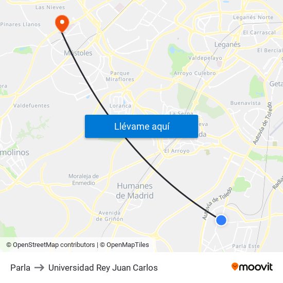 Parla to Universidad Rey Juan Carlos map