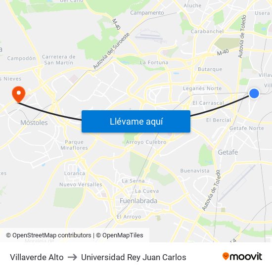 Villaverde Alto to Universidad Rey Juan Carlos map