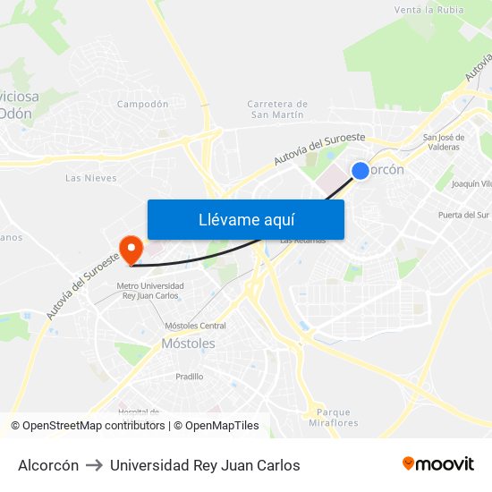 Alcorcón to Universidad Rey Juan Carlos map