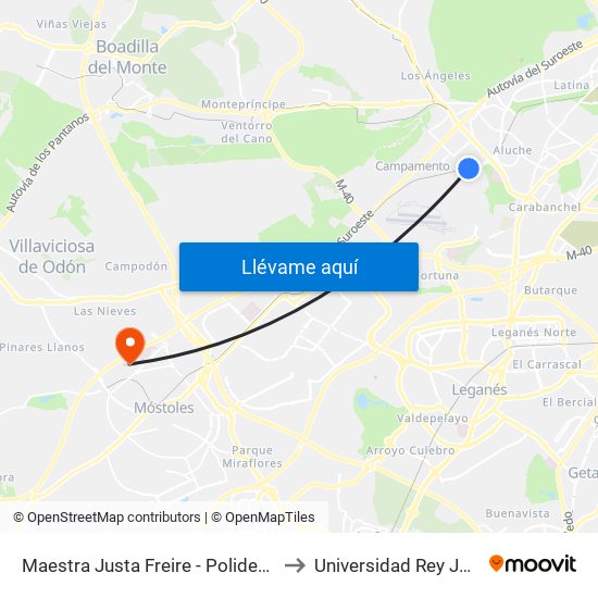 Maestra Justa Freire - Polideportivo Aluche to Universidad Rey Juan Carlos map