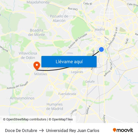 Doce De Octubre to Universidad Rey Juan Carlos map