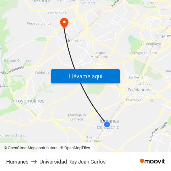 Humanes to Universidad Rey Juan Carlos map