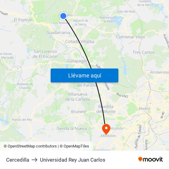 Cercedilla to Universidad Rey Juan Carlos map