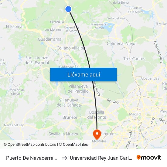 Puerto De Navacerrada to Universidad Rey Juan Carlos map