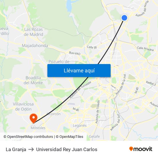 La Granja to Universidad Rey Juan Carlos map