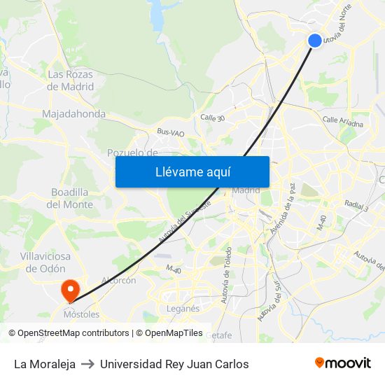 La Moraleja to Universidad Rey Juan Carlos map