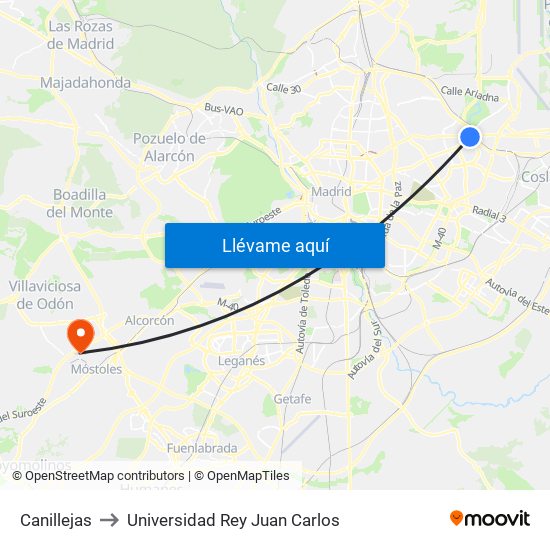 Canillejas to Universidad Rey Juan Carlos map