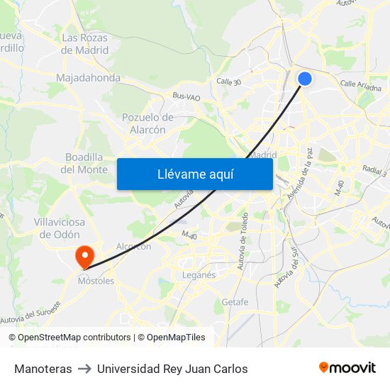 Manoteras to Universidad Rey Juan Carlos map