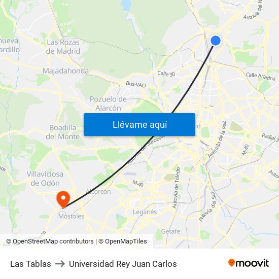 Las Tablas to Universidad Rey Juan Carlos map